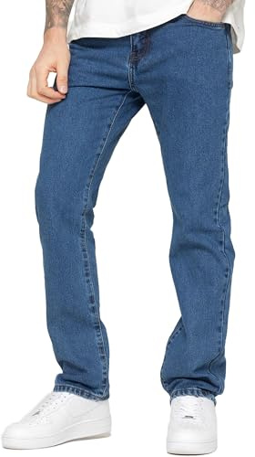 BRAND KRUZE Mens Straight Leg Jeans Casual Cotton Regular Fit Denim Pants for All Waist Sizes KZ109 Blue 44W / 27L
