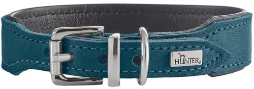 HUNTER Hundehalsband Malta, Farbe: Petrol, aus gefettetem Softvollrindleder, weich unterlegt, strapazierfähig, Brillante Farben, handgefertigt, Made in Germany, Größe: 42