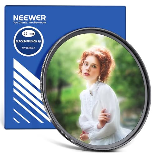 NEEWER 55mm Filtre Diffusion Noir 1/4Filtre Effet Cinématographique Doux/Rêveur Ultra Fin Hydrofuge Résistant aux Rayures Verre Optique Nano Revêtements Multiples pour Photographie Vidéo/Vlog/Portrait
