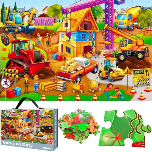 QUOKKA Riesiges Bodenpuzzle ab 3 4 5 Jahren – 48-teilige Puzzle Spiele ab 5 6 Jahre – 60x90 cm Puzzle XXL mit BAU-Lernaktivität für Kleinkinder - Große Spielzeug Geschenk für Jungen und Mädchen