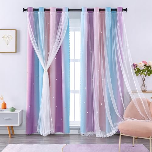 XiDi Kinder Verdunkelungsvorhänge für Schlafzimmer, 244 cm lang, 2 Paneele, niedlich, rosa Ösen, Fensterbehandlung, Darpes, Prinzessin, Kinderzimmer, Einhorn, Regenbogenvorhänge für Mädchenzimmer