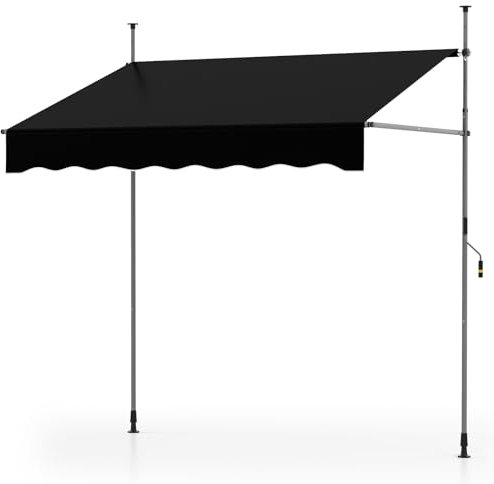 RELAX4LIFE Klemmmarkise, Markise Balkon ohne Bohren, mit Handkurbel, Balkonmarkise UV-beständig, höhenverstellbar, wasserabweisend, Sonnenschutz, für Balkon, Terrasse, Garten (Schwarz,200x180cm)
