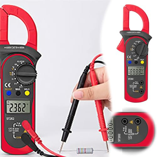 Digital Clamp Multimeter with Capacitance Resistance Voltage Current Measurement and Temperature Testing Car Check List (Red, 20.8x7.5x3cm)