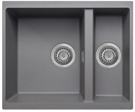 Austen & Co. Florence Inset & Undermount 1.5 Bowl Reversible Granite Kitchen Sink with Strainer & Over Flow Kit - Grey