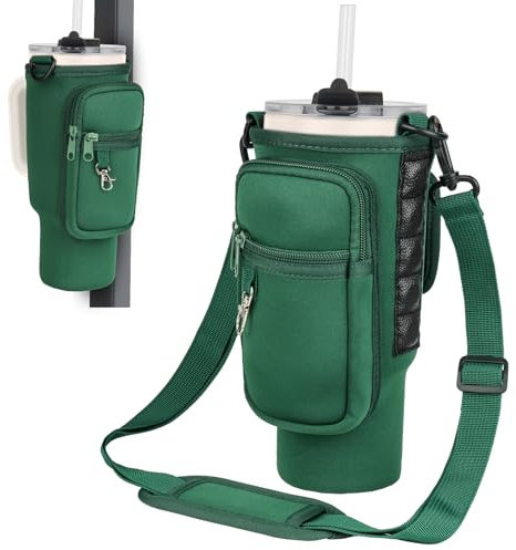Magnetic Water Bottle Carrier Bag Compatible with Stanley/Meoky 40 oz Tumbler with Handle,Water Bottle Holder Pouch with Adjustable Shoulder Strap & Phone Pocket Fits for Stanley Cup Accessories