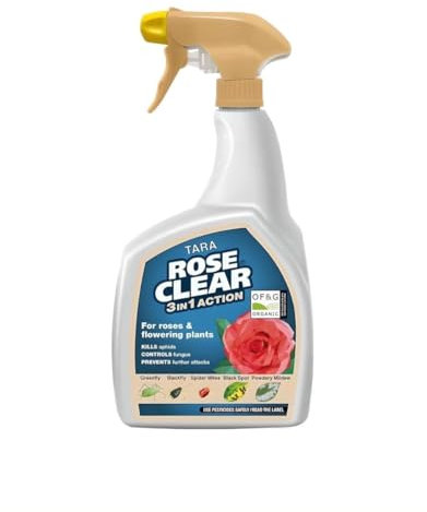 Tara Rose Clear 3 in 1 Ready to Use 800ml Spray Kills Aphids Blackspot Rust Mildew Protects Roses Ornamental Plants Fungicide Insecticide
