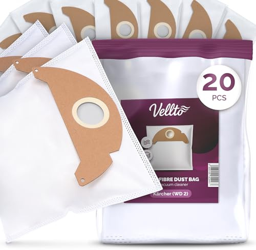 20x Vellto Sac Aspirateur Non-Tissé Compatible avec Karcher WD2 MV2 WD2.200 WD2250 A2004 A2003 A2054 A2099 Remplacement 6.904-322.0 Sacs Poussière Filtre Vlies