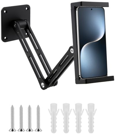 GUIJZSLTRG Tablet Wall Mount Holder Extendable Aluminum Alloy Tablet Holder Wall Bracket 360° Rotating Phone Stand with Screws Long Arm Mobilephone Stand for Home Kitchen Office Gym Use