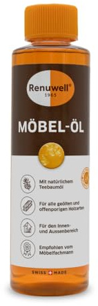 Renuwell Möbel-Öl Leinöl-Firnis 270 ml, Pflegeöl für Holz | Natürliches Pflegeöl mit Leinöl und Teebaumöl, Schutz für geölte und unbehandelte Holzoberflächen, Schweizer Qualität