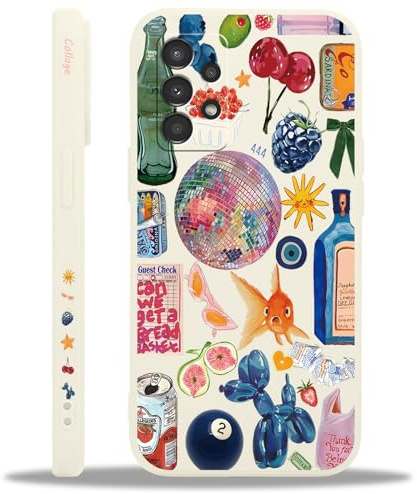 Krdvekm Handyhülle für Samsung Galaxy A50 / A30S / A50s Hülle 6,4, Aesthetic Summer Collage Muster Motiv Design für Mädchen Schutzhülle Kameraschutz Stoßfest Weiche Bunt Silikon TPU Case, Cremeweiß
