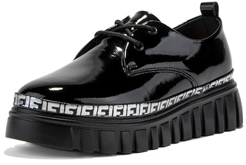 FILIPPO Plateau Sneaker Damen Schwarz Leder - Schwarze Lackschuhe - Damen Sneaker Leder - Halbschuhe - 41