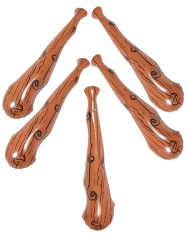 Mazza da Baseball Gonfiabile Effetto Legno Pvc 5 Pezzi | Colore Caffè, Pieghevole e Riutilizzabile, per Feste di Compleanno e Party