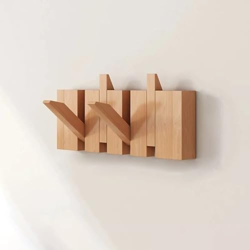 Porte-manteau Mural Gamme Hêtre à Crochets Rabattables Piano Compact | Bois de Hêtre Qualité Supérieure, Design Discret, Rangement pour Entrée et Chambre, pour Vêtements(Primary A,4 hooks)