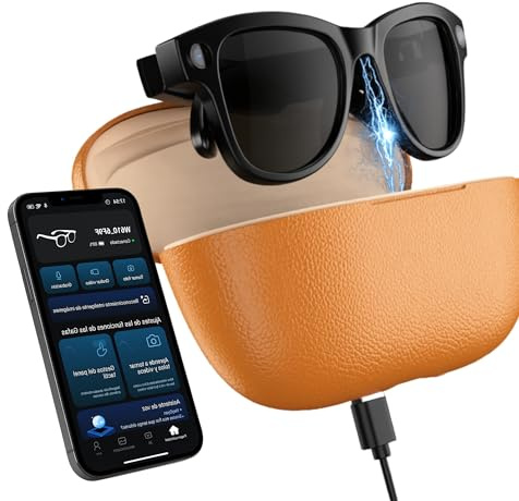 SMARTIA - Gafas inteligentes con cámara, Funda de Carga Portátil, Gafas de sol bluetooth, Manos libres con IA integrada por Voz, APP incluida en español, Smart glasses y Traductor 20 idiomas, 33 MP 4K