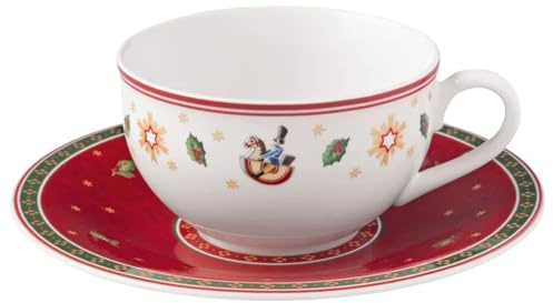Villeroy & Boch Toy's Delight Tee-/Kaffeetasse mit Untertasse, 70 ml, Weihnachtliches Kaffeegeschirr, Premium Porzellan, Rund, Rot