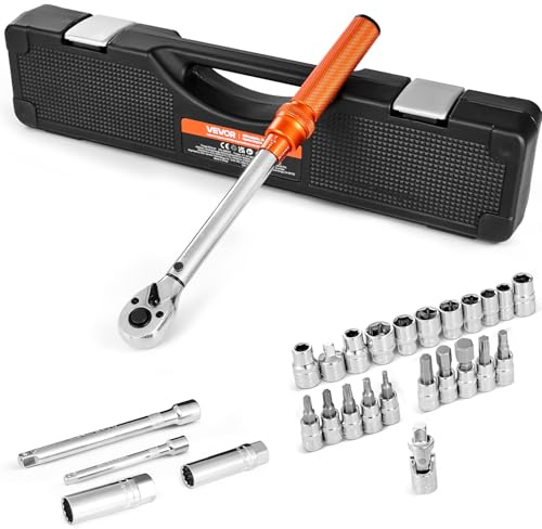 VEVOR Set Chiavi Dinamometriche Clic, 5-60 N.m e 3,7-44,3 lbf-ft Chiave Dinamometrica a Scatto, Bidirezionali, 72 Denti, Bussole, Punte, Barra di Prolunga, Bussole per Candele, Adattatore, Arancione