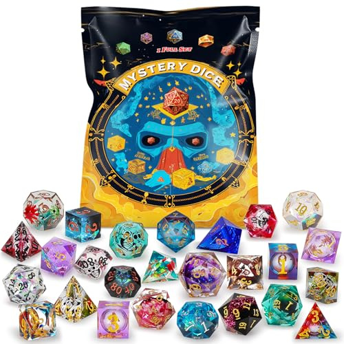 QMAY Mystery Würfel, 7 Stück Polyedrische Würfel für DND Geschenk | Gaming Dice Random Style mit Beutel für Dungeon and Dragons MTG Table Games RPG DND Harz Würfel D20 D12 D10 D% D8 D6 D4