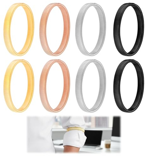 JJUNW 8PCS Sleeve Holders, Metal Anti-Slip Elastic Arm Straps for Hold Up | Sleeve Garter Garter Stretch Shirt Sleeve Holders Armbands for Sleeves and Band Stretch Garters (Black Gold Rose Gold White)