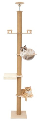 300cm Floor to Ceiling Cat Tree, Adjustable Cat Tower with Sisal Scratching Post & Hammock