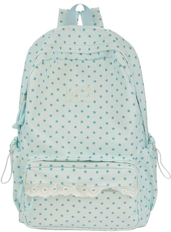 Aesthetic Backpacks for School - Adjustable Straps Stylish Zipper Bag | Dot and Lace Design Large Capacity Cute School Backpack for Laptop Computer Water Bottle College Travel Gym Lunch