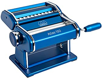 Marcato Nudelmaschine Atlas 150, Blau, Eloxiertes Aluminium, für Lasagne, Fettuccine, Tagliolini, Kompatibel mit 11 Extra-Formaten.