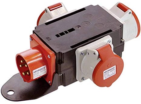 as - Schwabe MIXO - Distributore di corrente ad alta tensione – Spina CEE 400 V/16 A/5 poli, ca. 11 kW – Adattatore ad alta corrente – 3 prese CEE 400 V 16 A 5 poli – Stazione elettrica – Esterno –