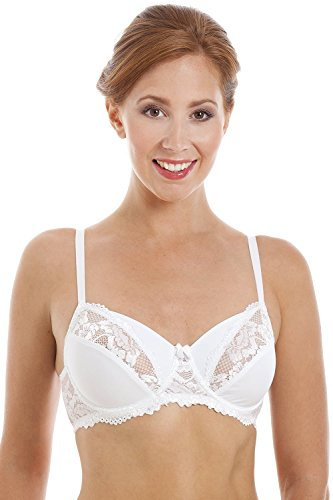 Camille Womens Ladies White Full Soft Cup Underwired Lace Bra 34DD
