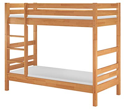 Erst-Holz®Etagenbett 90 x 200 Buche Natur mit Rollrosten und Matratzen