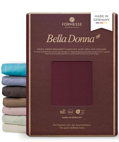 Bella Donna Jersey edles Spannbettlaken: Blickdicht, glatt, kein Pilling | FORMESSE Farbe Cabernet; 200x220-200x240cm, bis 30cm; 97% Baumwollzwirn, 3% Elastan; Aloe vera&Arganöl, intensive Farben