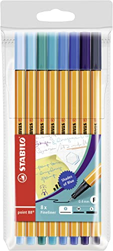 Stabilo point 88 - Fineliner - Astuccio da 8 - Sfumature Di Blu - Colori assortiti