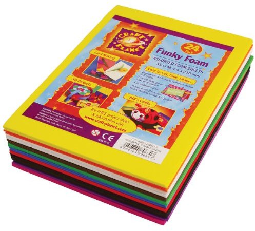 Craft Planet A5 Funky Foam Sheet 24 Pack 2mm Thick, Assorted Colours, Coloured Craft Accessories, Card Making Supplies, Foam Sheets, Modelling, Printing, Paint, Art & Crafts, Foam Crafts