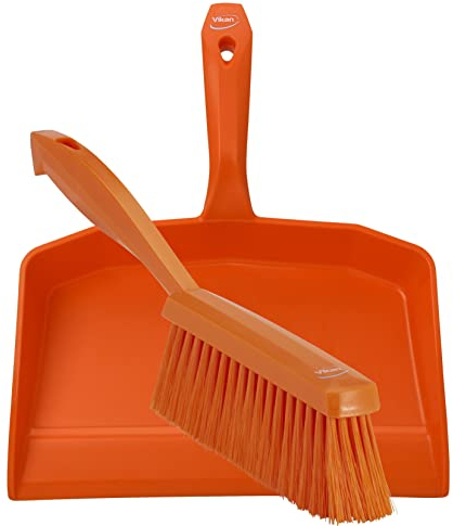 Vikan 5660_4587 Dustpan and Brush Set Sweeping Shovel Soft Bristle Hygienic (Orange)