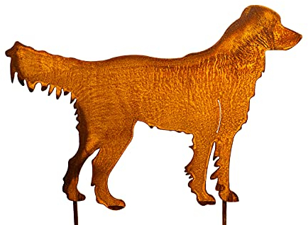 Blümelhuber Hund Gartenstecker Metall in Rostoptik - Labrador, Golden Retriever Gartenfiguren aus Rost - Edelrost Garten Outdoor Deko für Vorgarten, Beet oder Haustür