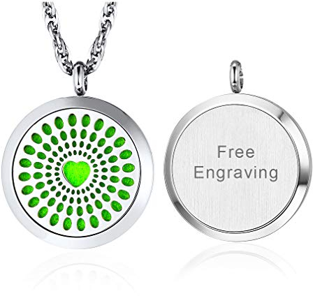 Supcare Personalized Locket Necklace Pendant Round Stainless Steel for Aromatherapy Essential Oil Diffuser, Custom Engraved Aroma White Gold Name Necklace Jewelry for Women/Men/Kids