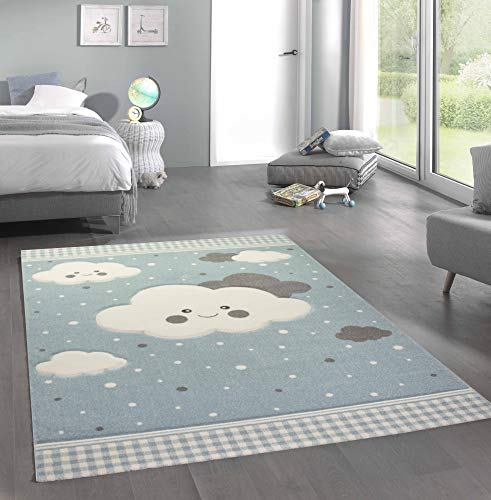 Merinos Teppich für Kinder mit Wolken Spielteppich in Blau Größe 200 x 290 cm
