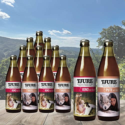 TTJURE Hundesmoothie Mixbox | 10 + 2 x 320 ml | 6 x Pute | 6 x Rind | Flüssignahrung für Hunde | Fleisch-Smoothie zur Förderung der Flüssigkeitsaufnahme | 100% Lebensmittelqualität | Getreidefrei