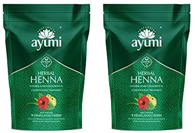 Ayumi Herbal Henna Powder with 9 Himalayan Herbs | Bhringraj Powder | Hibiscus | Brahmi | Nourishing Natural Hair Dye, Dandruff Control|Reducing Itchiness Henna Hair Dye for Men & Women| 2x150g