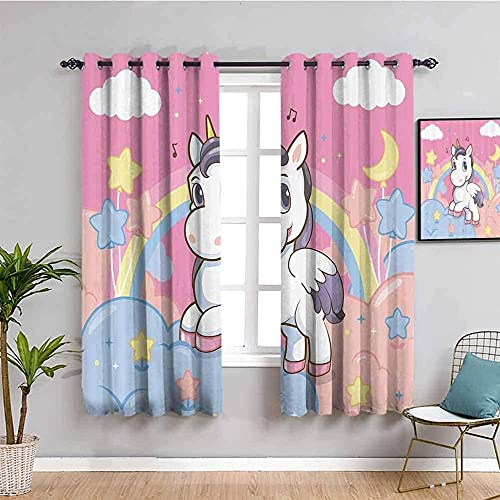 MXYHDZ Blickdicht Vorhang für Schlafzimmer - Regenbogen süß Tier Einhorn - 3D Druckmuster Öse Thermisch isoliert - 140 x 160 cm - 90% Blickdicht Vorhang für Kinder Jungen Mädchen Spielzimmer