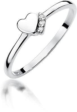 MARKO Weißgold Damen Herzförmiger Goldring mit Diamanten 0,015Ct, 14 Karat Gold (585) | Goldring inklusive Box | Goldring für Frauen (Weißgold, 60 (19.2))