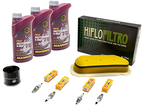 Wartungspaket Öl 3L + Luftfilter + Ölfilter + Zündkerzen für Yamaha YZF-R6 600 RJ03 Baujahr 1999-2002