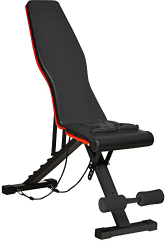 HOMCOM 2-in-1 Multifunktionsbank mit verstellbarer Neigung, gepolsterte Bauch- und Hantelbank mit elastischen Schnüren für Heim und Fitnessstudio, schwarz