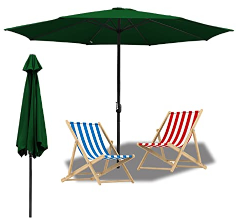 Lospitch Sonnenschirm 350cm, Aluminium Gartenschirm UV-Schutz, Groß Sonnenschirm Balkon schmutzabweisend, Terrassenschirm für Garten Schwimmbad Sandstrand, ohne Ständer (Grün)…