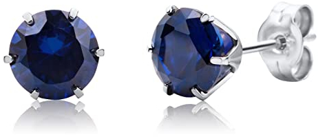 Orovi Ohrschmuck für Damen runde Ohrstecker mit Edelstein/Geburtsstein blauer kreierter Saphir in Weißgold klassische Ohrstecker aus 14 Karat (585) Gold