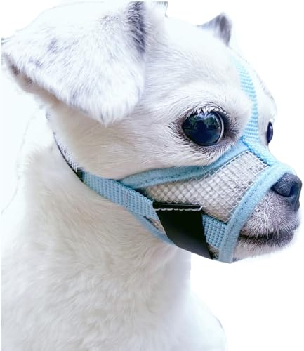 MoiiLavin Maulkorb für kleine Hunde, Größe XS für die Fellpflege, Bellen und Kauen, ohne Bark, weiches Netzgewebe, ideal für aggressive Hunde (atmungsaktiv), Blau