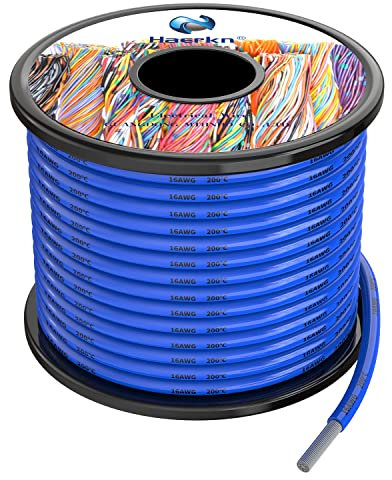 1.3mm² 16awg Fils électrique en Silicone Couleur Bleu 15 Mètres Cable fil de cuivre étamé multibrins Résistant à Haute Température