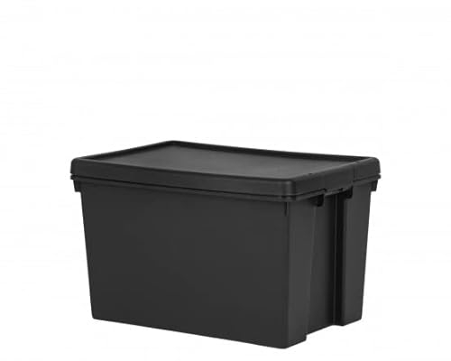 JMS we create smile - 62L Black BAM Heavy Duty Recycled Plastic Storage Box With Lid Stackable and Nesttable Home & office 59.5 x 40 x 37 cm