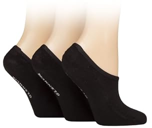 Glenmuir Women's Shoe Liner Socks - Sports Liner Socks, Low, No Show, Invisible, Soft Breathable Bamboo, Half Cushioned, Plain, Black, White, 3 Pair Multipack Size 4-8