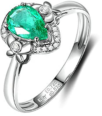18 Karat (750) Weißgold Partnerringe, Verlobungsringe Schmetterling Birne Grün Smaragd Weiß Diamant 0.15ct Ring Größe 62 (19.7)