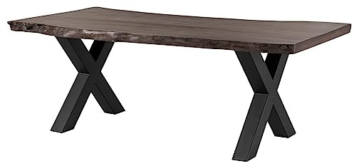 MASSIVMOEBEL24.DE Esstisch Akazie grau lackiert Freeform | 220x100x77 cm (BxTxH) 92 kg Modern zerlegt vollmassiv
