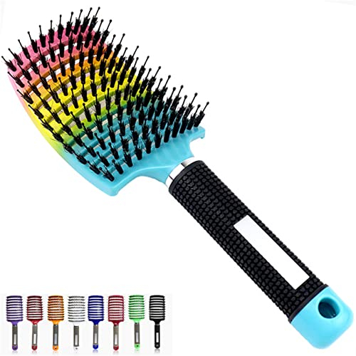 Pop Magic Detangling Hair Brush for Women and Kids, Boar Bristle Paddle Brush for Blow Drying, Wet Hair, Long, Thick, Curly, Afro Hair (Iridescent)